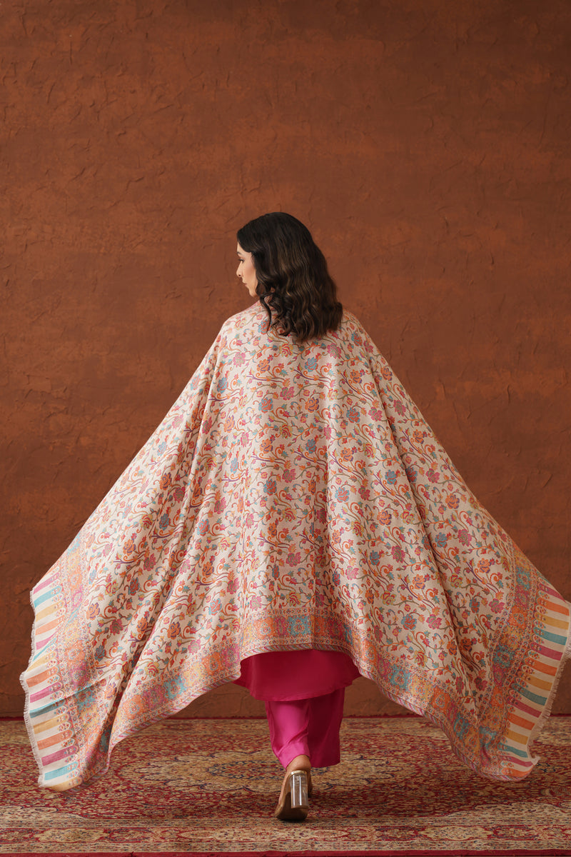 Shop Cream Classic Floral Jaal Winter Shawl for ladies – INCHING INDIA