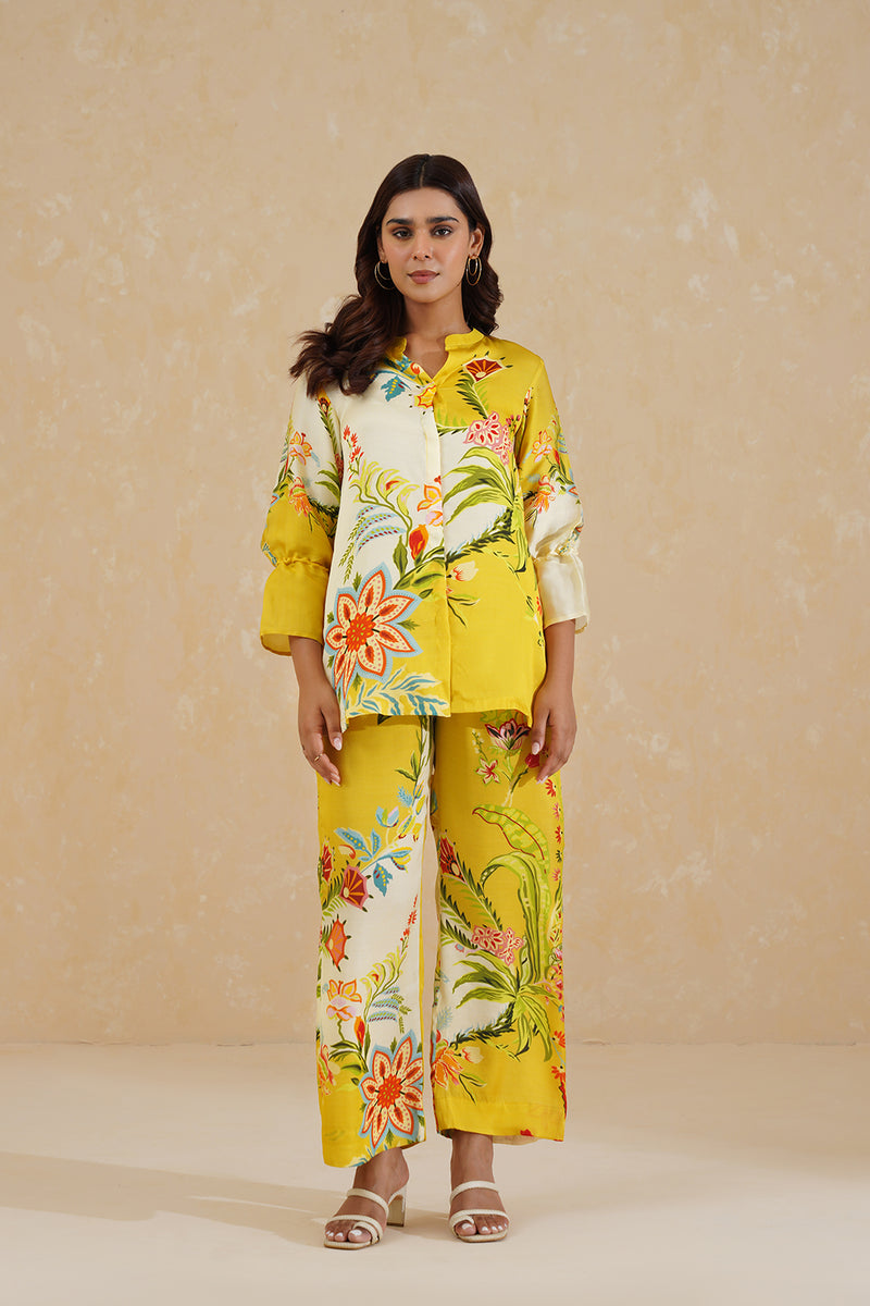 Yellow Cream Floral Printed Co-ord Set- Inchingindia