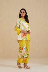 Yellow Cream Floral Printed Co-ord Set- Inchingindia