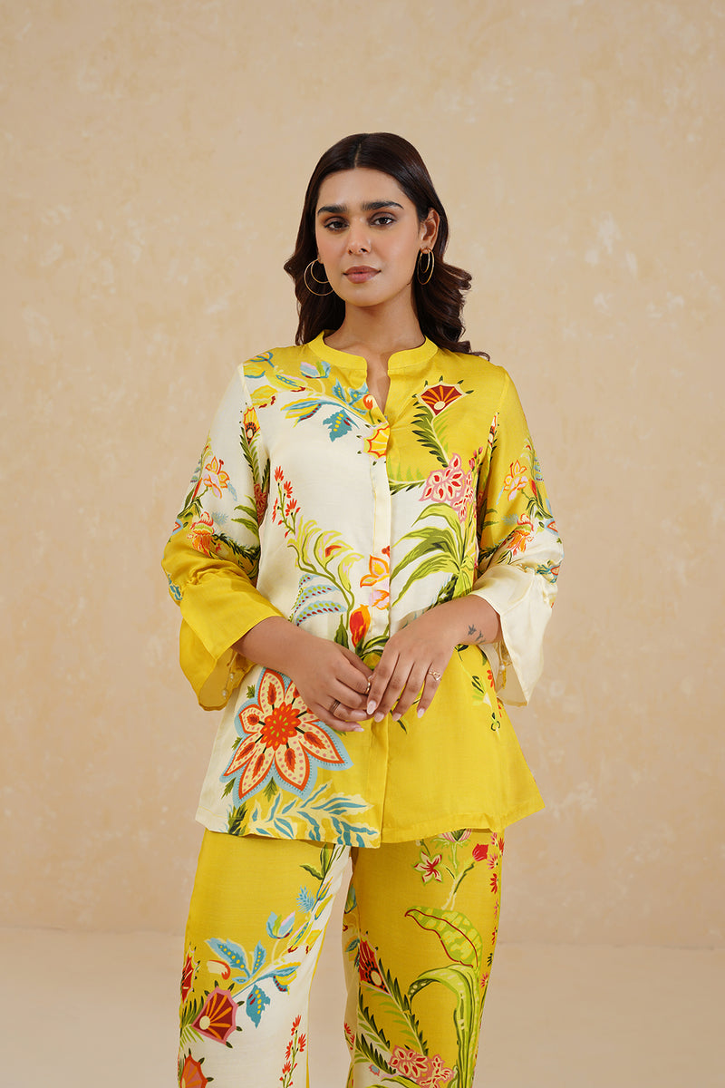 Yellow Cream Floral Printed Co-ord Set- Inchingindia