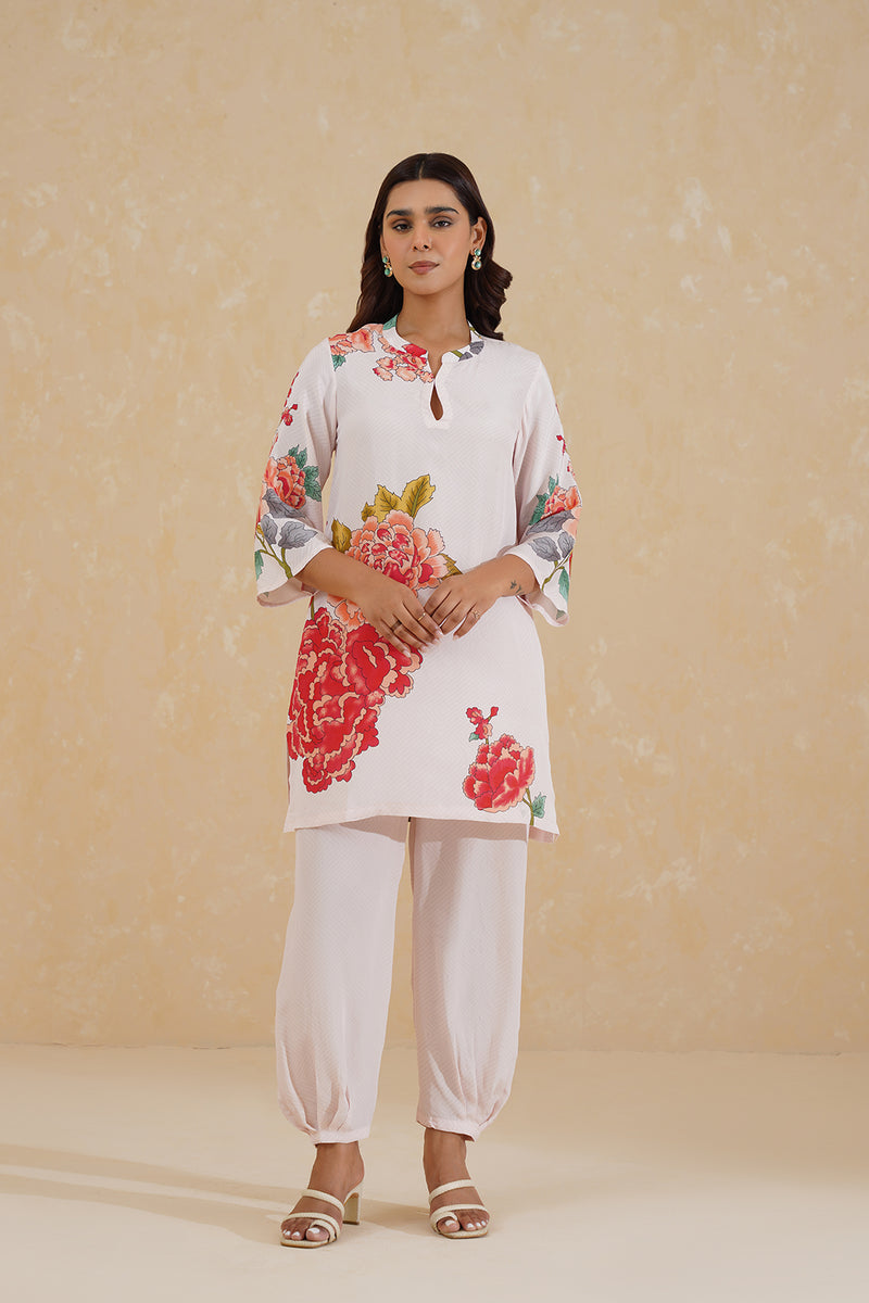 Pink Floral Printed Suit with Dupatta- Inchingindia