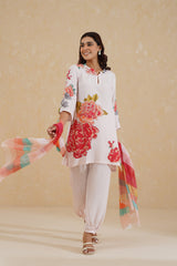 Pink Floral Printed Suit with Dupatta- Inchingindia