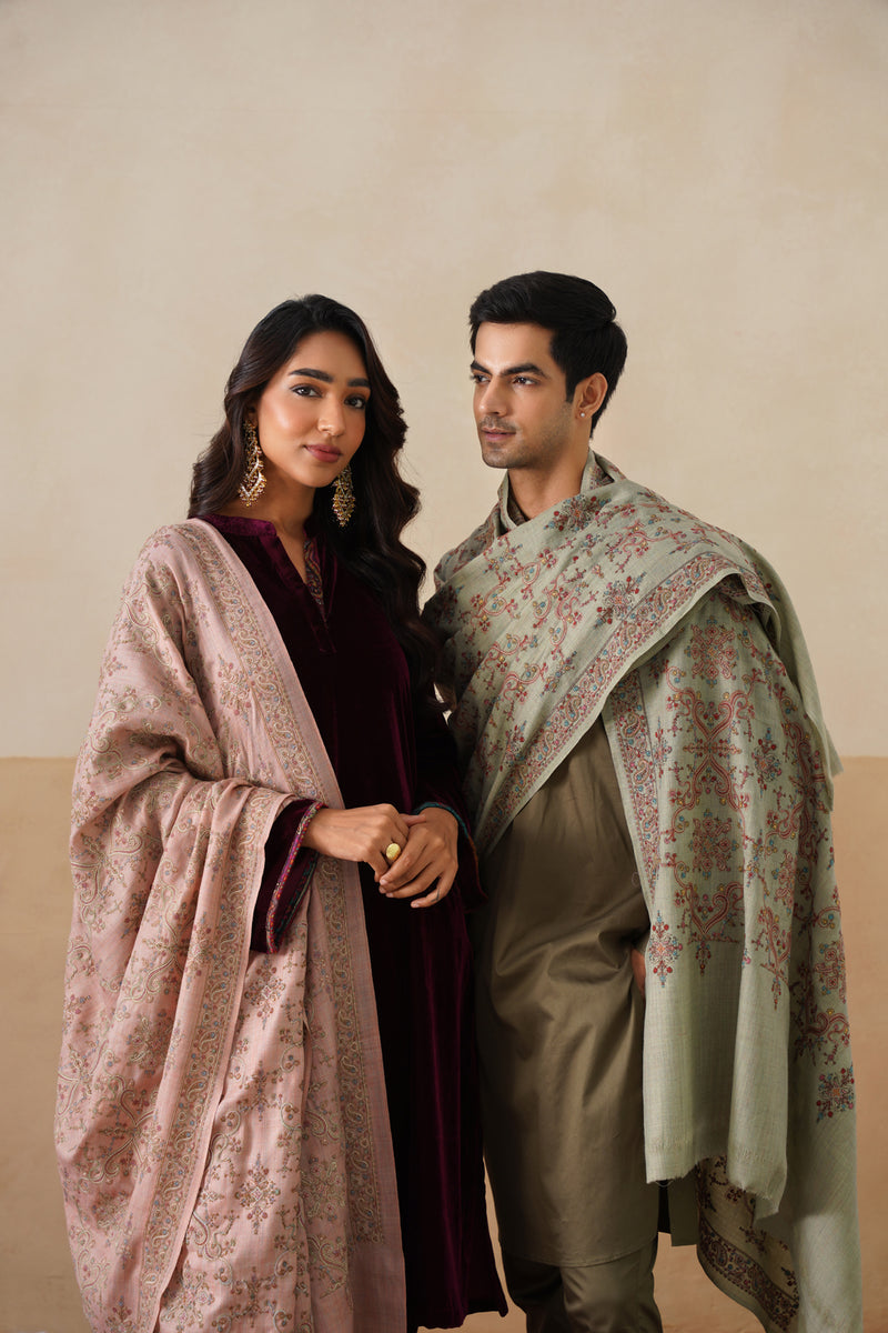 Mélange Pastel Pink Paisley-Jaal Shawl For Women