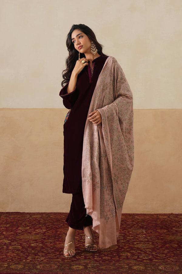 Mélange Pastel Pink Paisley-Jaal Shawl For Women