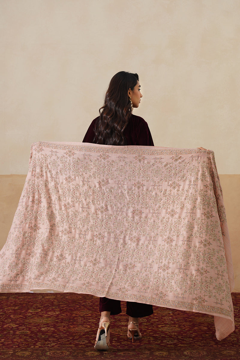 Mélange Pastel Pink Paisley-Jaal Shawl For Women