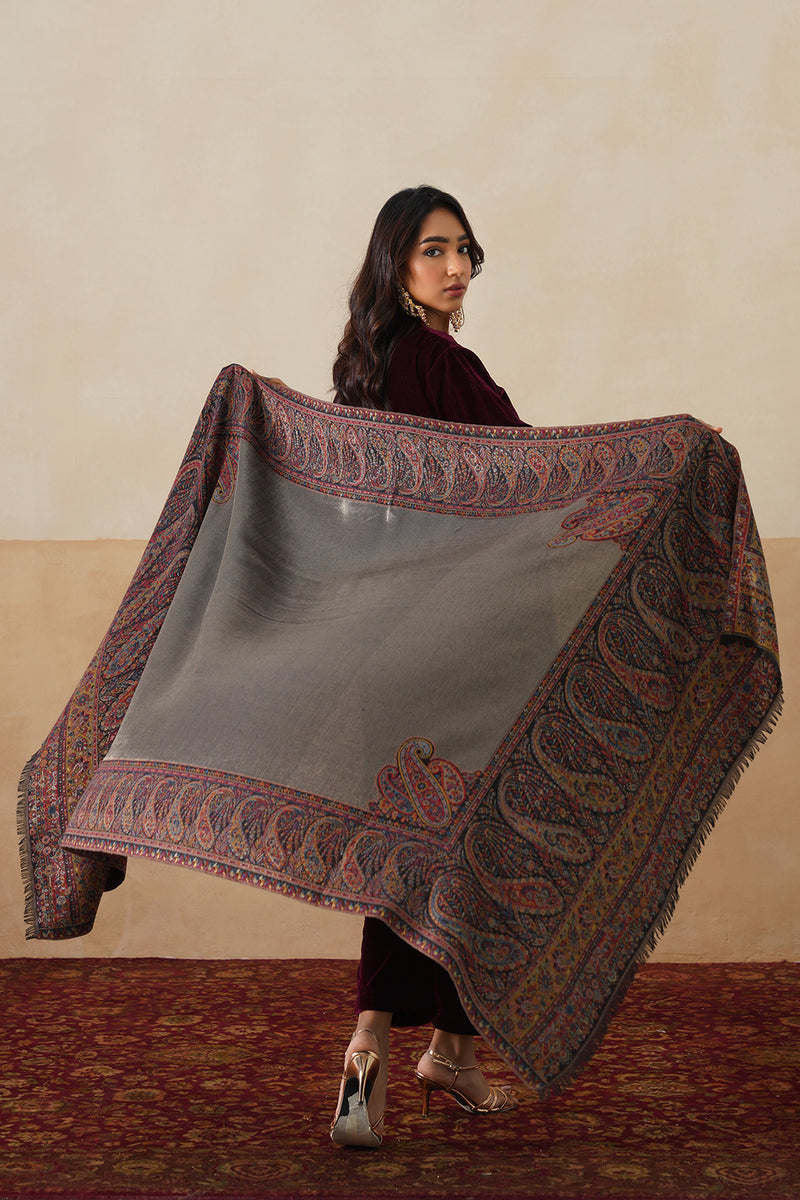 Black Zari Jamawar Border Shawl For Women