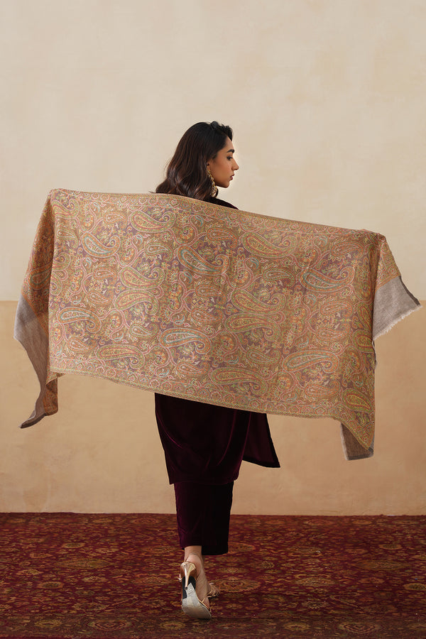 Light-Mustard Jamawar Stole For Women