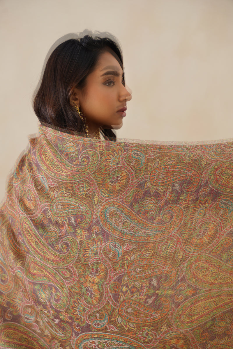 Light-Mustard Jamawar Stole For Women