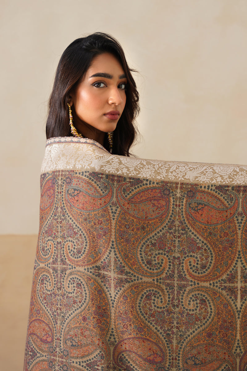 Darbar Parsi Border Pashmina Shawl  For Women (Beige)