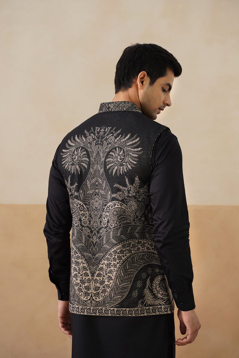 Meher Black Paisley Jacquard Jacket with Kurta & Pant