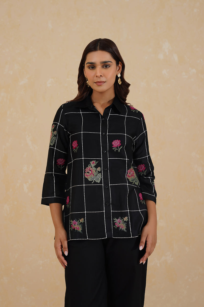 Black Cross Stitch Embroidered Set- Inchingindia