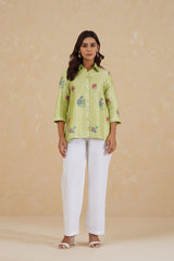 Green Embroidered Top with Linen Pants