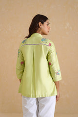 Green Embroidered Top with Linen Pants