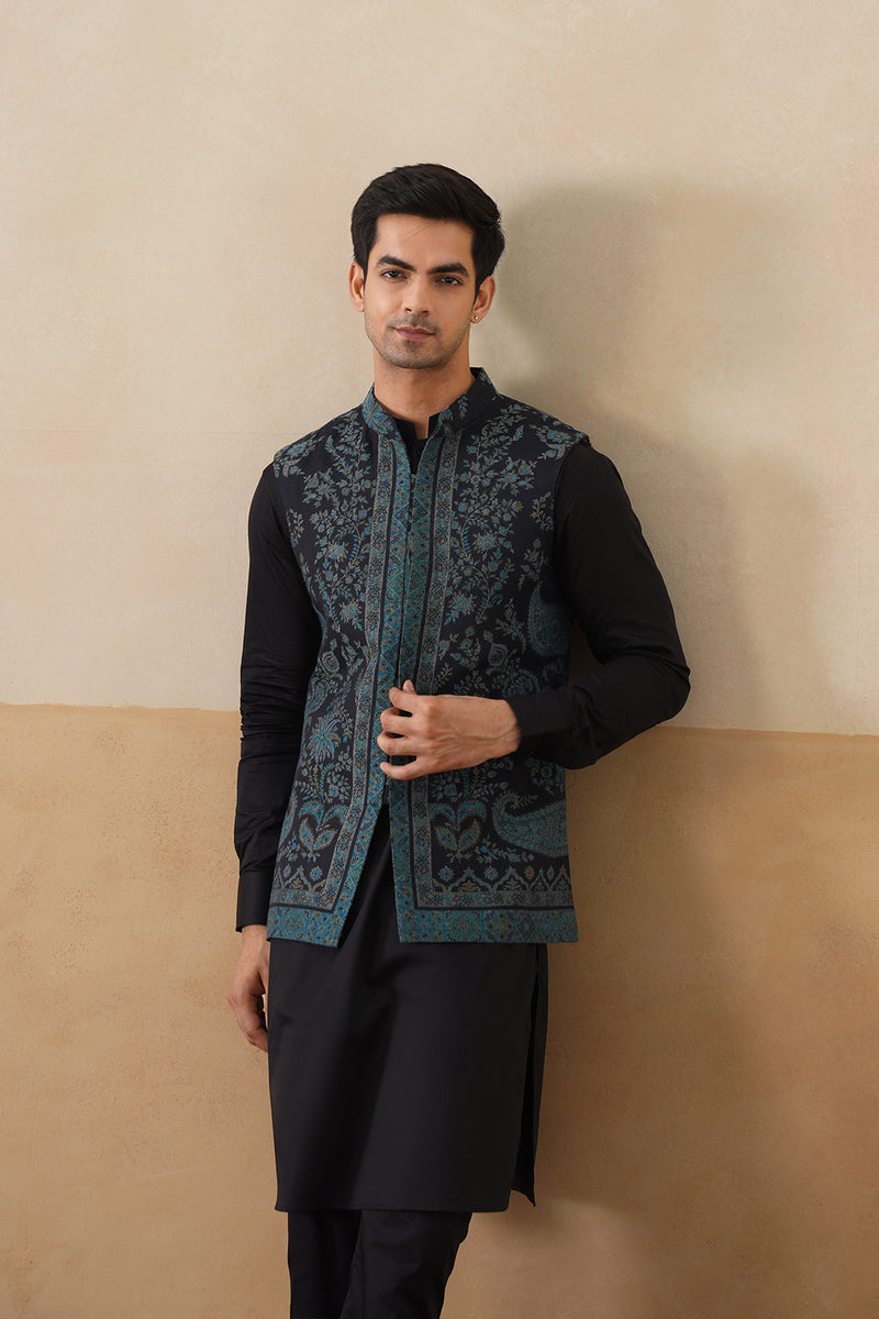 Midnight Kaani Jacquard Jacket with Kurta & Pant