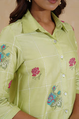 Green Embroidered Top with Linen Pants