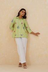 Green Embroidered Top with Linen Pants