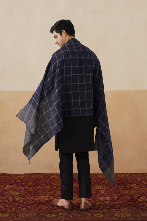Navy & Grey Checks Wool Stole