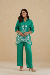 Emerald Green Embroidered co -ord Set- Inchingindia