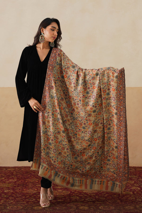 Gulistan Classic Kani Pashmina Shawl For Women (Beige)