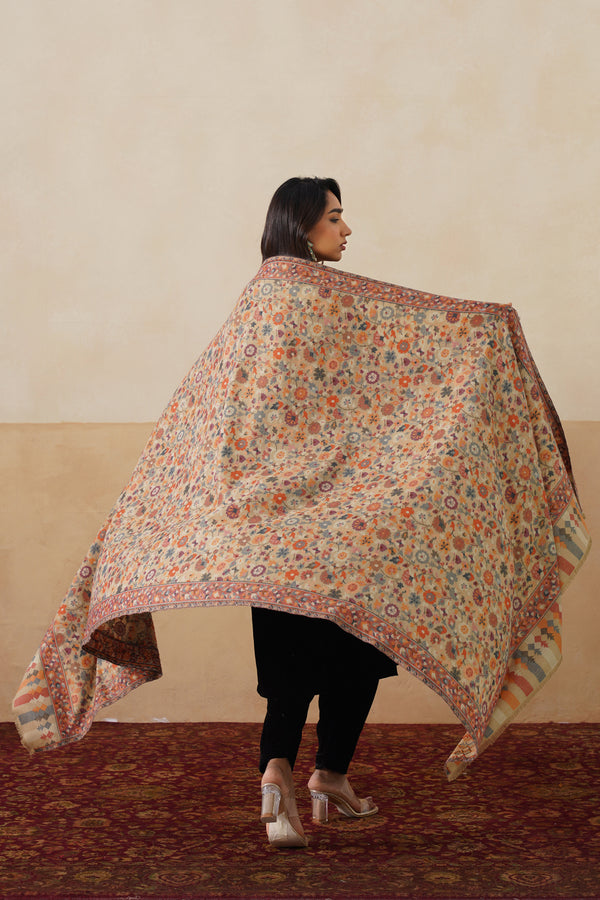 Gulistan Classic Kani Pashmina Shawl For Women (Beige)
