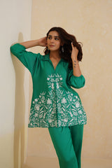 Emerald Green Embroidered co-ord Set- Inchingindia