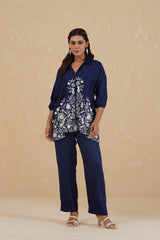 Blue Embroidered Co-Ord Set For Women's