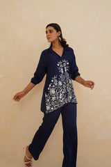 Blue Embroidered Co-Ord Set For Women's