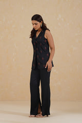 Black Embroidered Waist Coat Set- Inchingindia