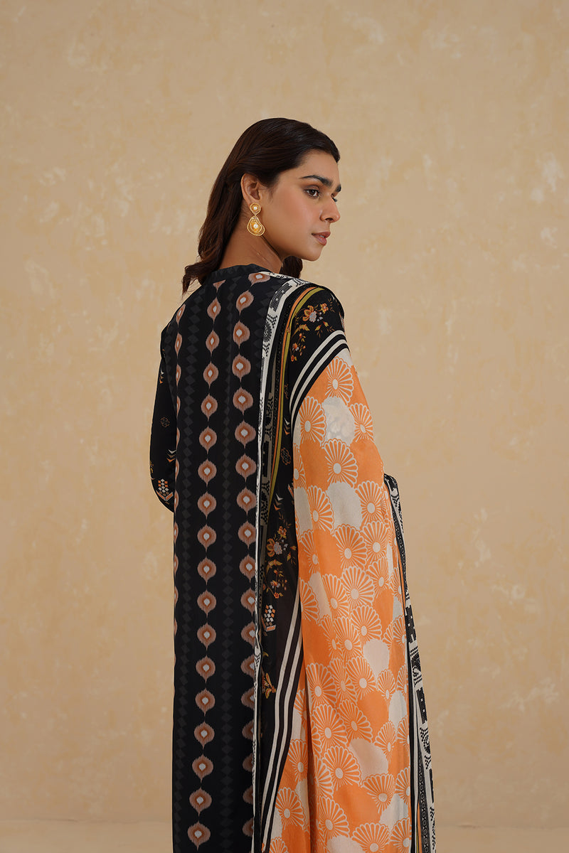 Floral Print Black Suit with Contrast Dupatta 