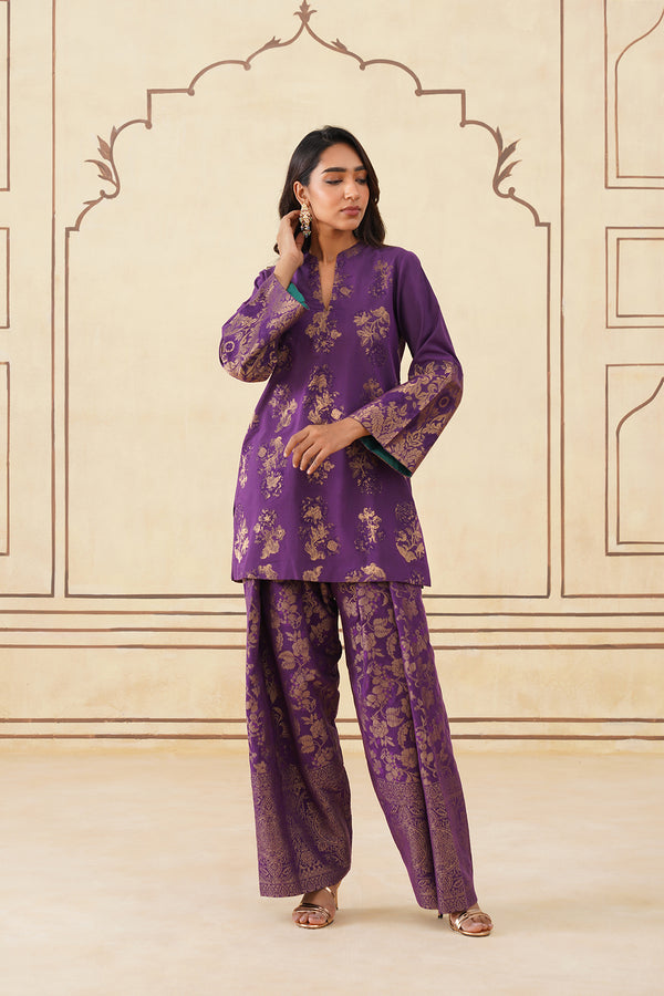 Wine Brocade Farshi Set