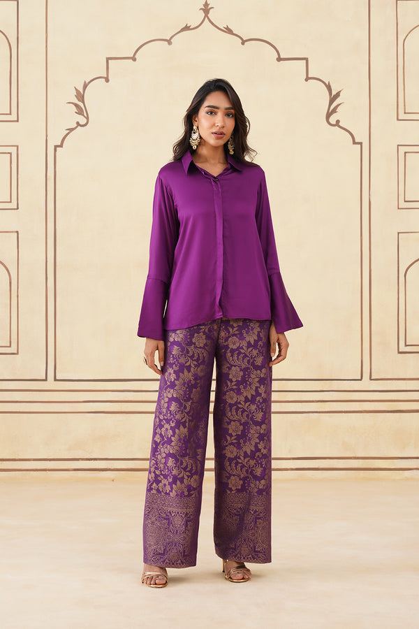 Wine Shirt with Brocade Pants