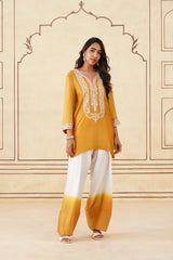 Golden Yellow Embroidered Ombre Farshi Salwar Set