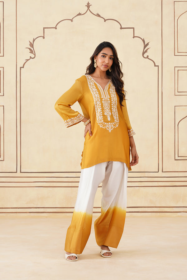 Golden Yellow Embroidered Ombre Farshi Salwar Set