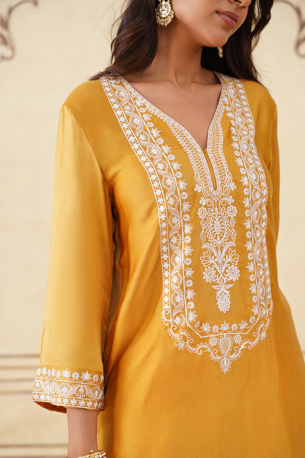 Golden Yellow Embroidered Ombre Farshi Salwar Set