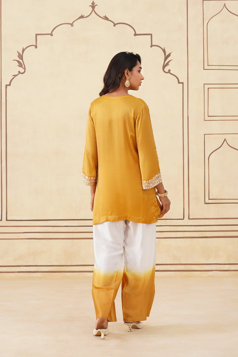 Golden Yellow Embroidered Ombre Farshi Salwar Set