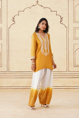 Golden Yellow Embroidered Ombre Farshi Salwar Set
