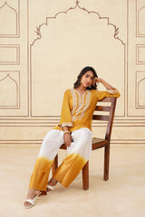 Golden Yellow Embroidered Ombre Farshi Salwar Set