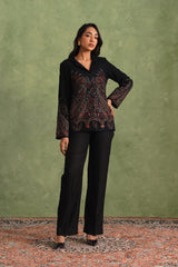 Merino Wool Black Embroidered Blazer