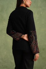 Merino Wool Black Embroidered Blazer