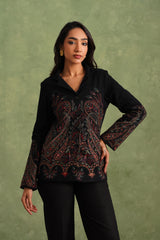 Merino Wool Black Embroidered Blazer