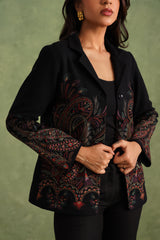 Merino Wool Black Embroidered Blazer
