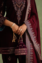 Aafreen Wine Velvet Suit