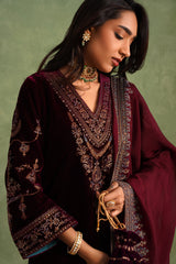 Aafreen Wine Velvet Suit