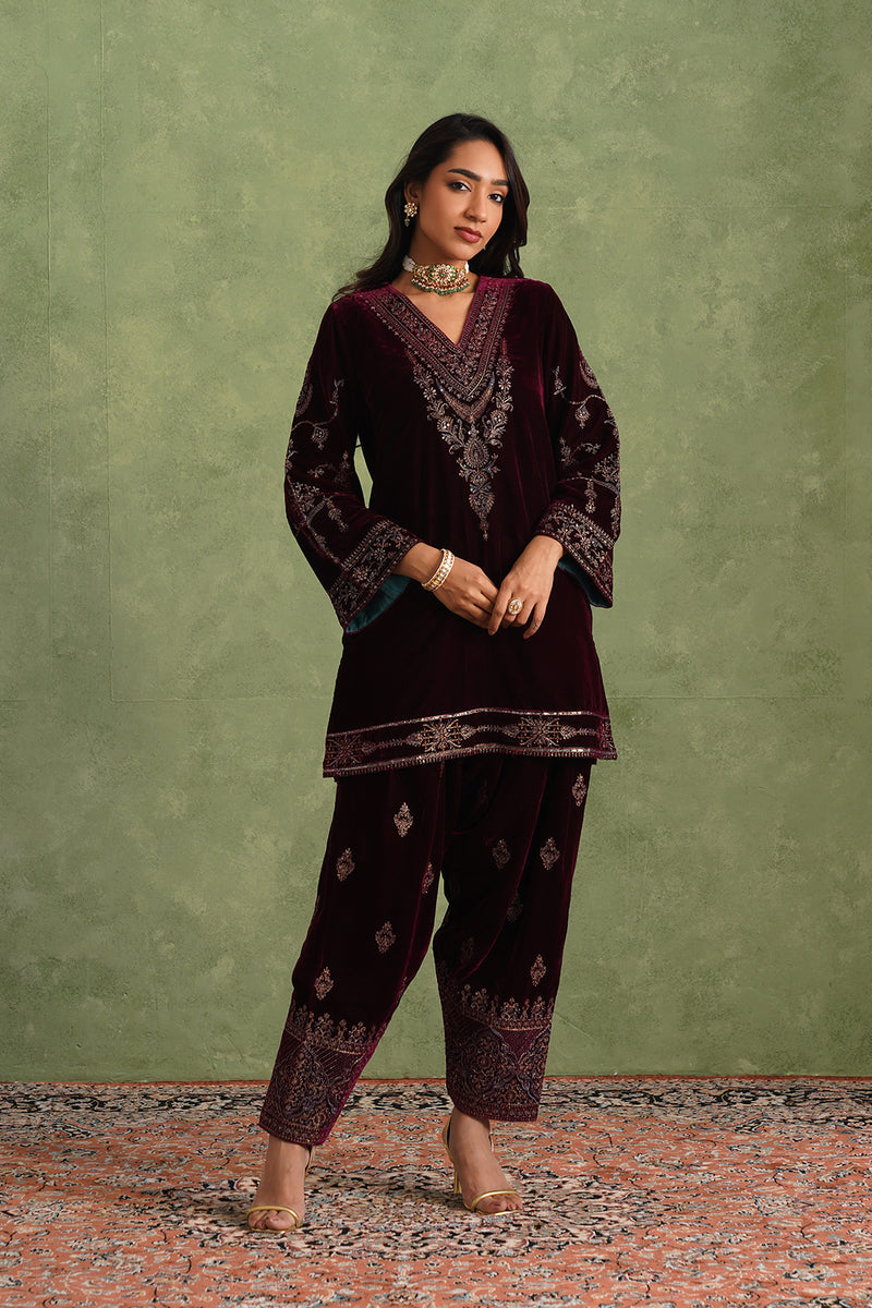 Aafreen Wine Velvet Suit