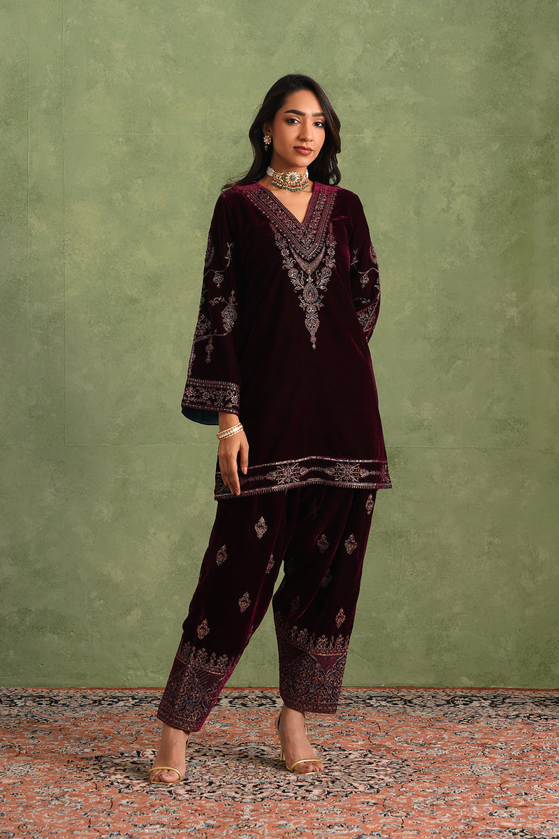 Aafreen Wine Velvet Suit