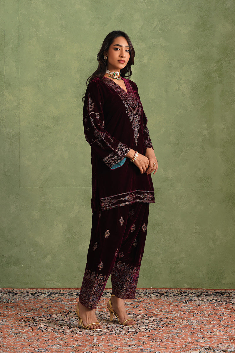Aafreen Wine Velvet Suit