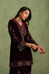 Aafreen Wine Velvet Suit