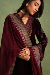 Aafreen Wine Velvet Suit