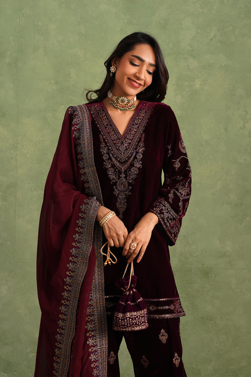 Aafreen Wine Velvet Suit