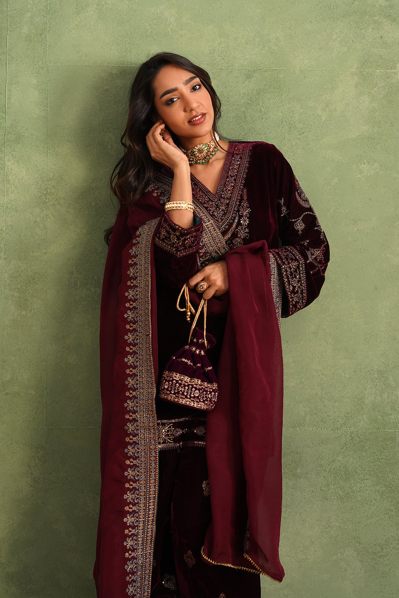 Aafreen Wine Velvet Suit